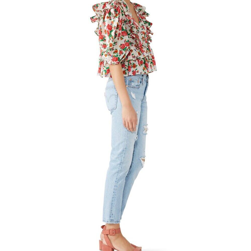 RHODE Elodie Top Floral Ruffle Cotton Cropped Blouse Puff Sleeve Tuckernuck - Picture 4 of 8